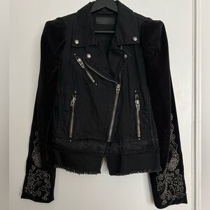 Black Velvet sleeve moto jacket with beading